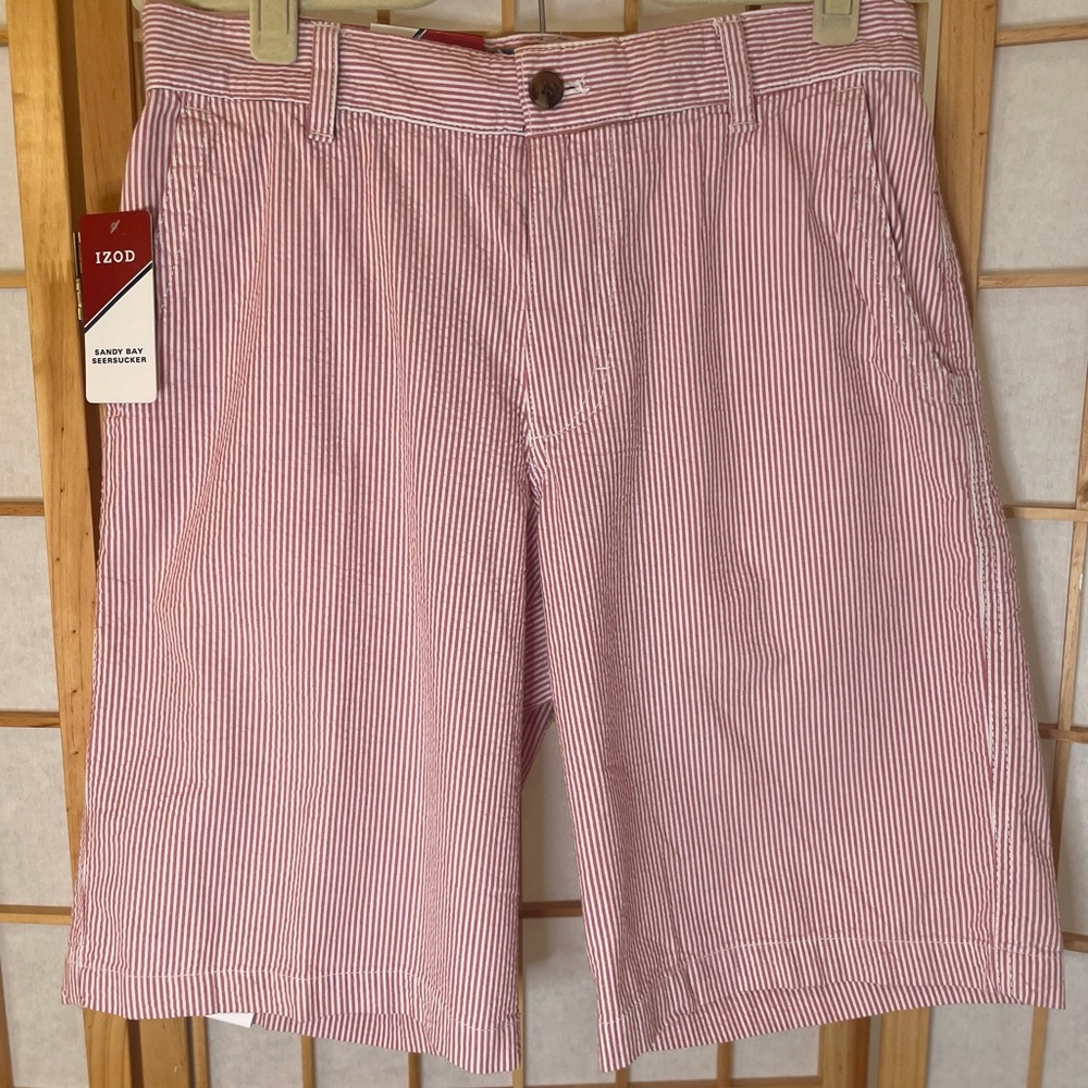 NWT IZOD Red Seersucker Mens Shorts